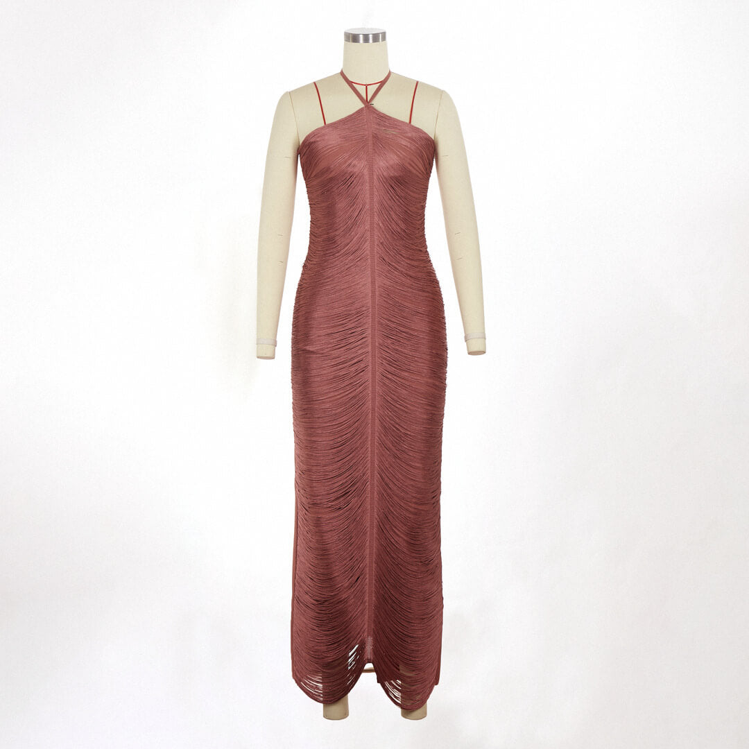 Jade Ruched Halter Neck Maxi Dress