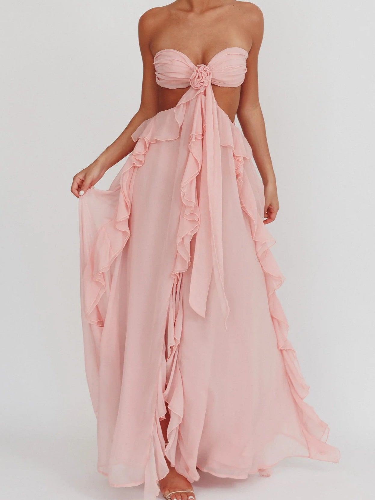 Riko backless chiffon maxi party dress - Pink - ICYBOO