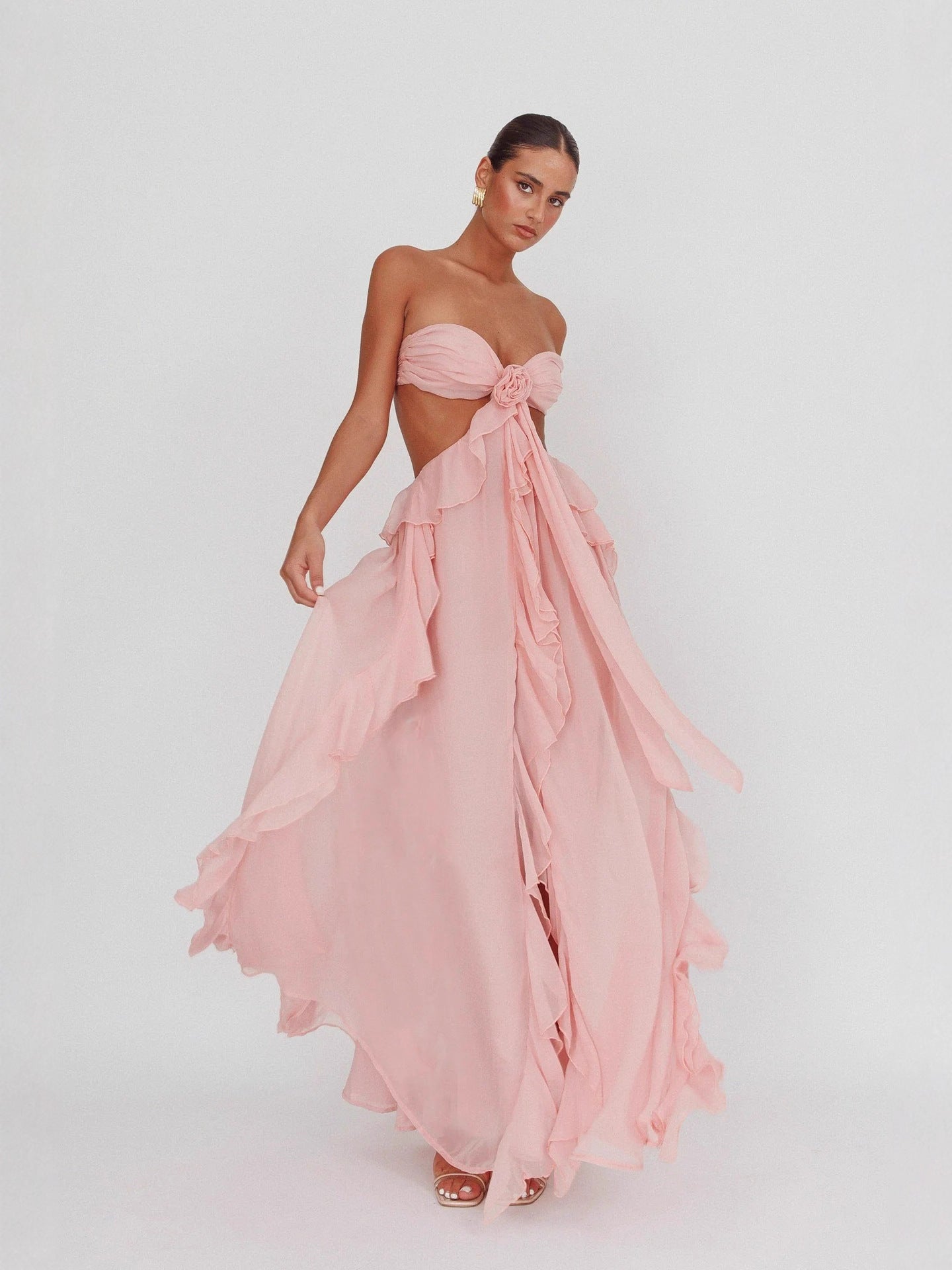 Riko backless chiffon maxi party dress - Pink - ICYBOO