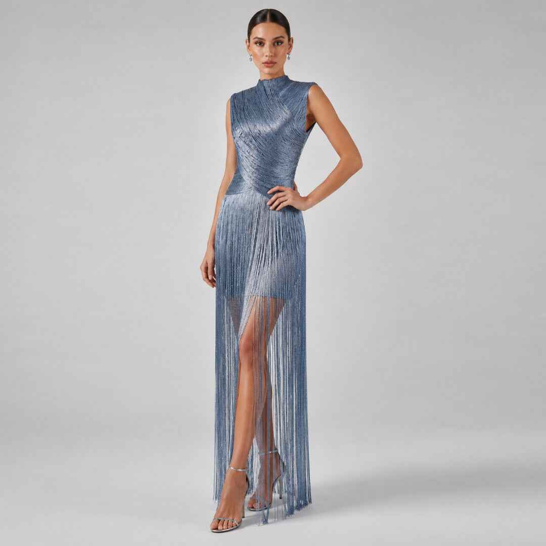 Symphonie Fringe High Neck  Maxi Dress