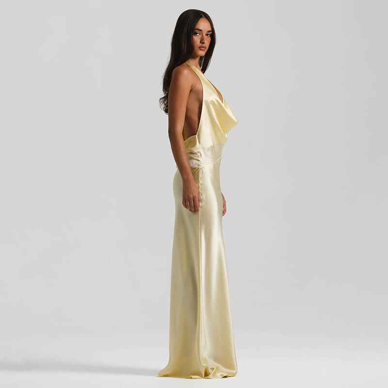 Frisson Satin Cowl Neck Slip Maxi Dress