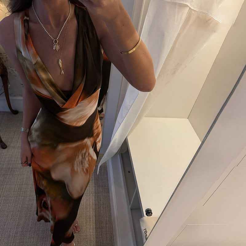 Vintage Swing Collar Floral Maxi Summer Dress - Contrast Color