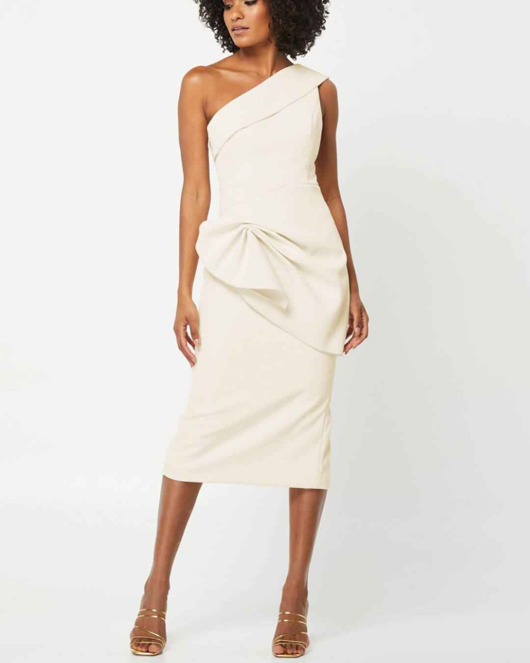 Lucie One Shoulder Draped Midi Dress