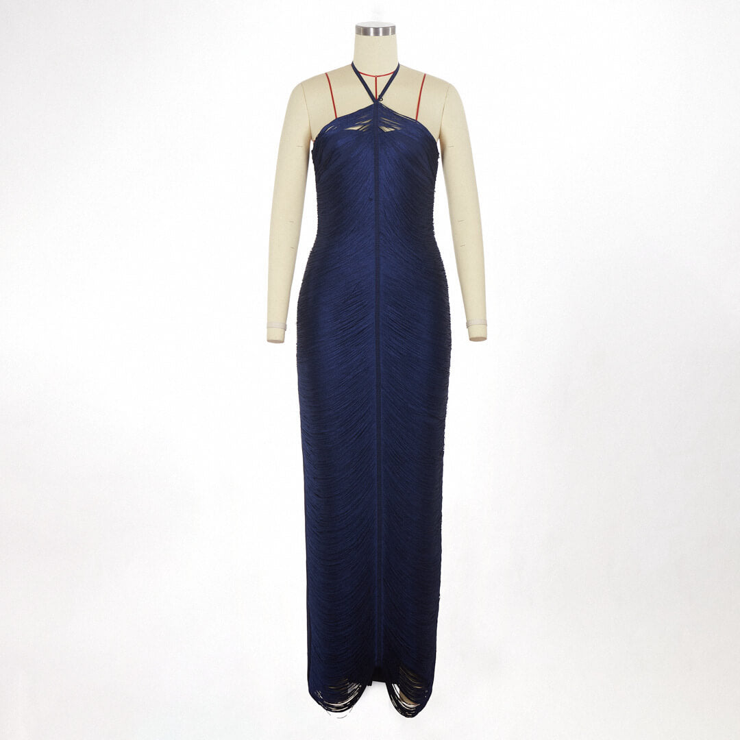 Jade Ruched Halter Neck Maxi Dress