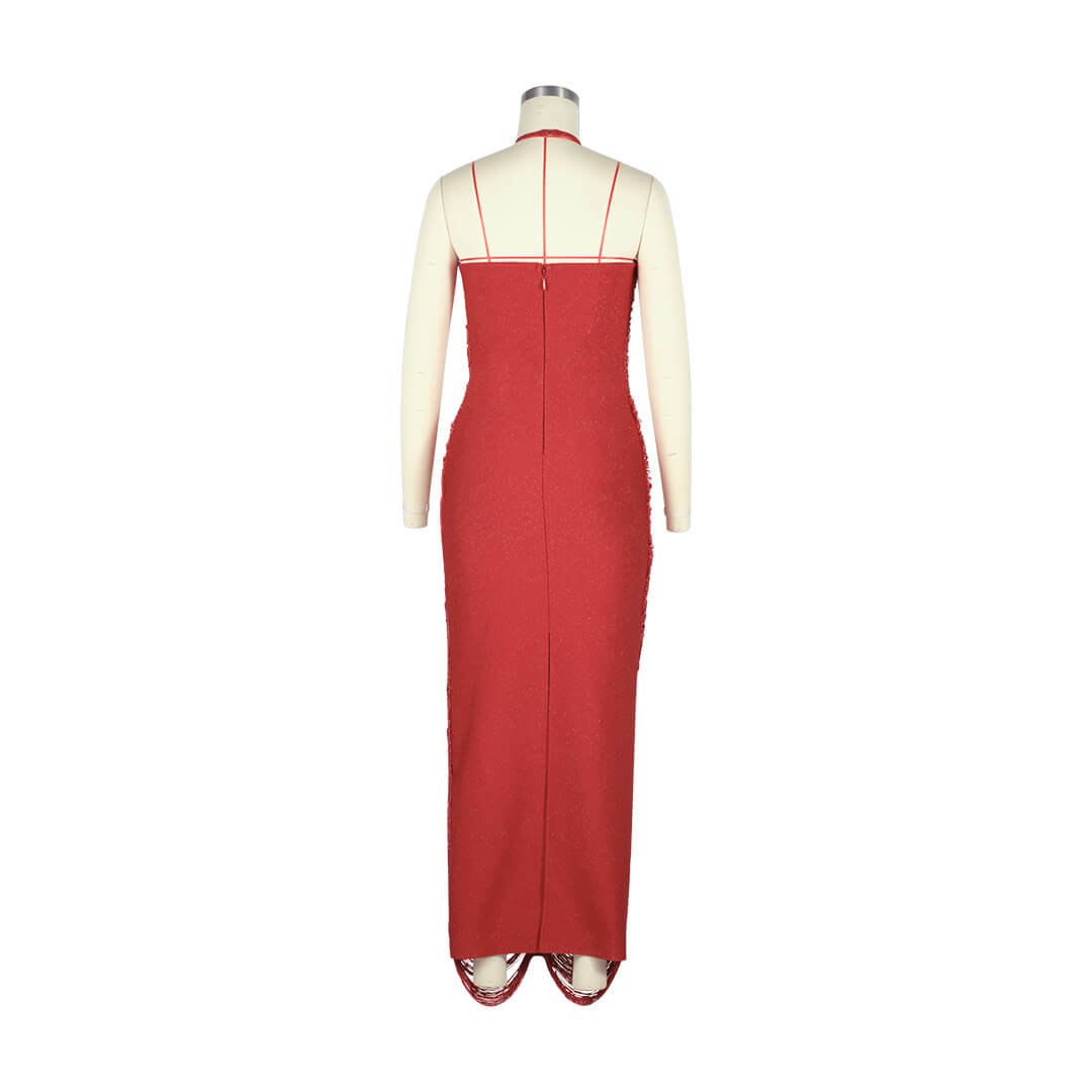 Jade Ruched Halter Neck Maxi Dress