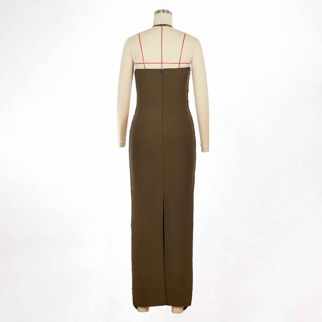 Jade Ruched Halter Neck Maxi Dress