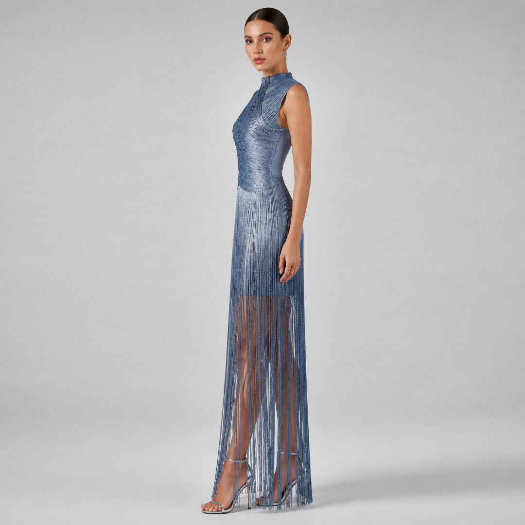 Symphonie Fringe High Neck  Maxi Dress