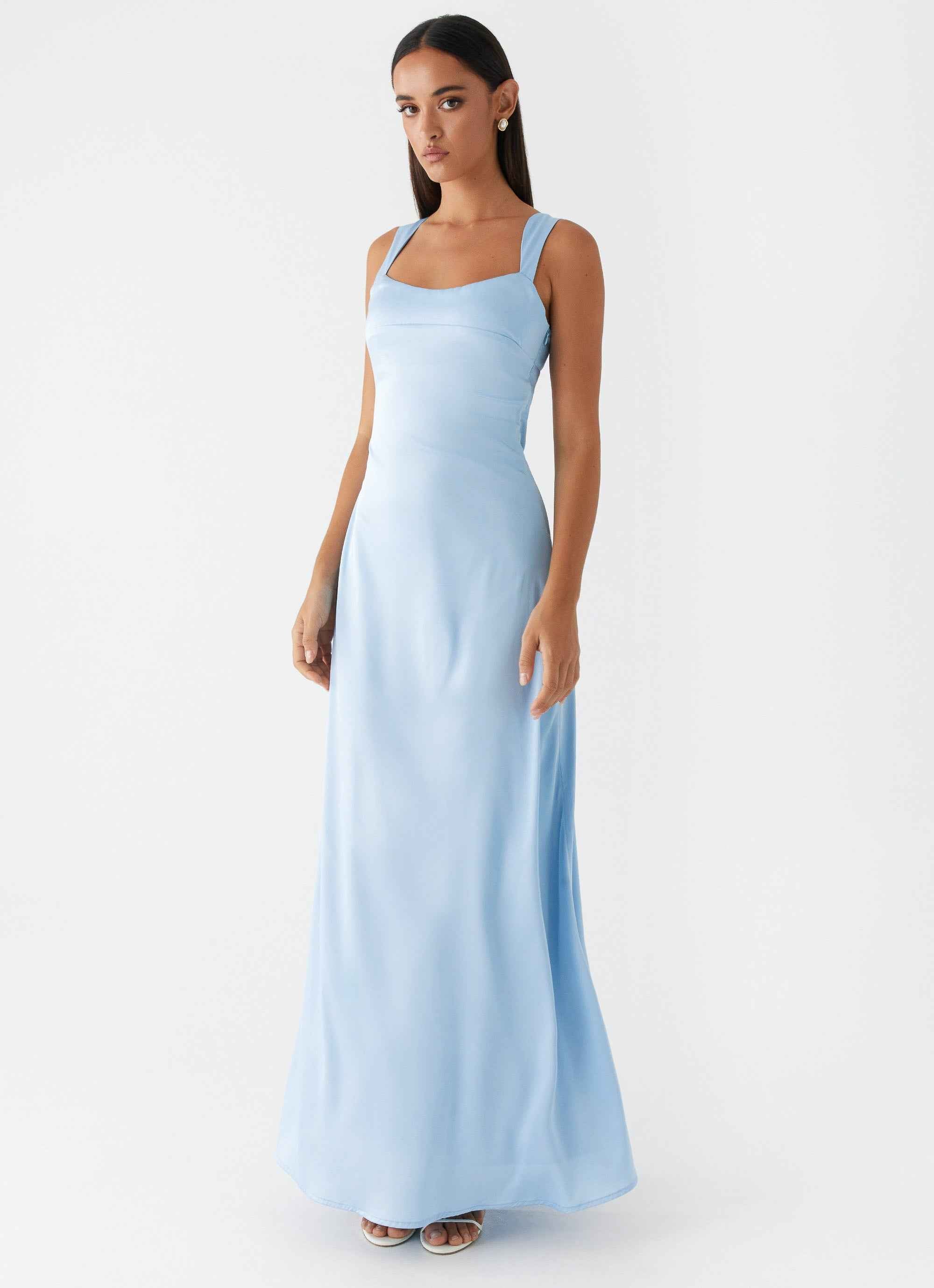 Odette Maxi Dress - Blue Satin Sweetheart