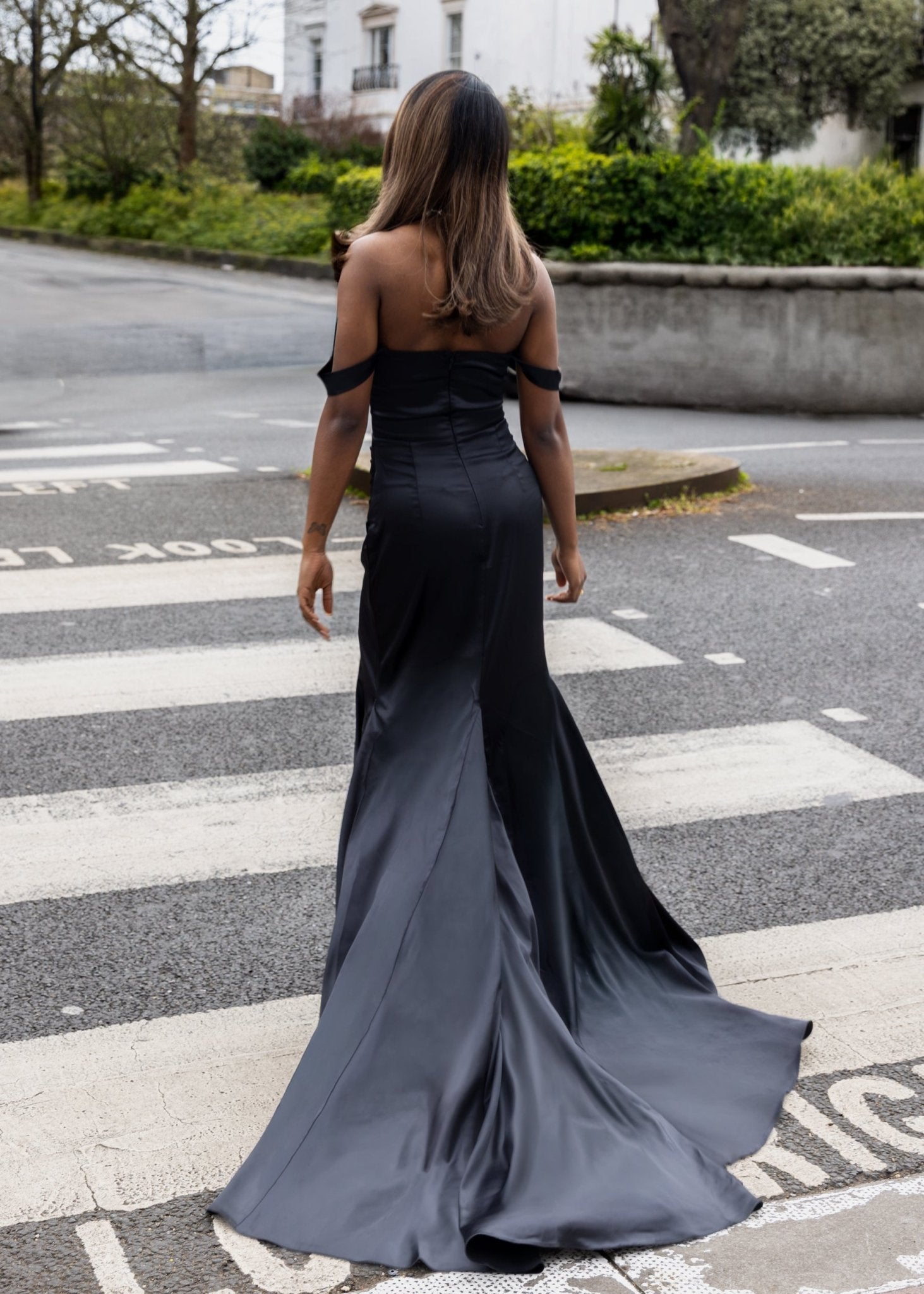 Paloma Satin Split Gown - Black