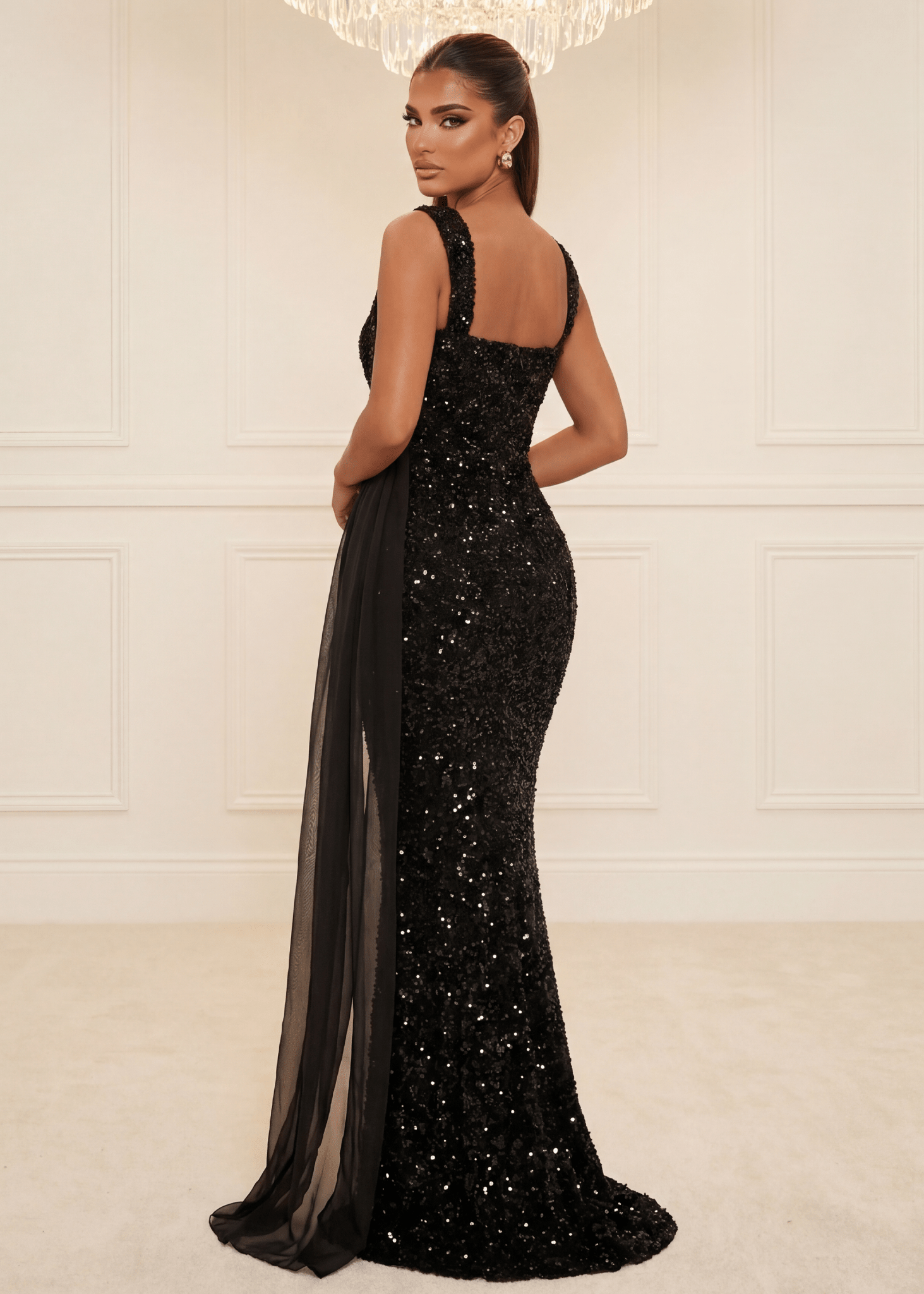 Prestige Hour Sequin Drape Gown - Black