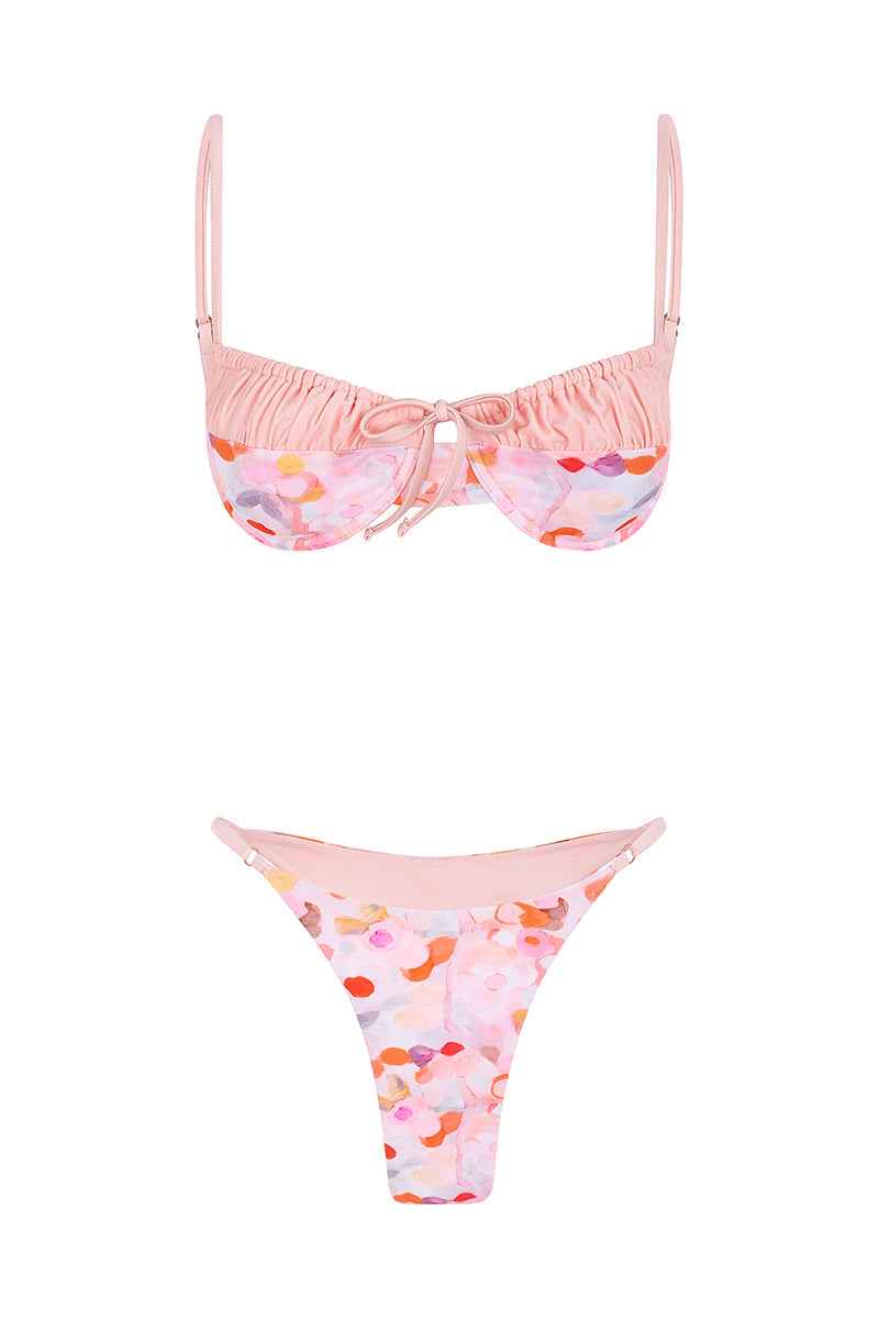 Louise Ruched Floral Summer Bikini Set - Pink