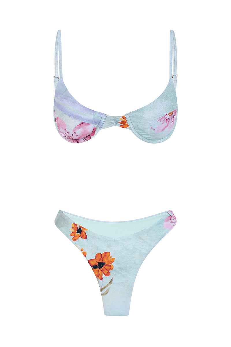 Rohmer Floral High-Leg Summer Bikini - Aqua Green