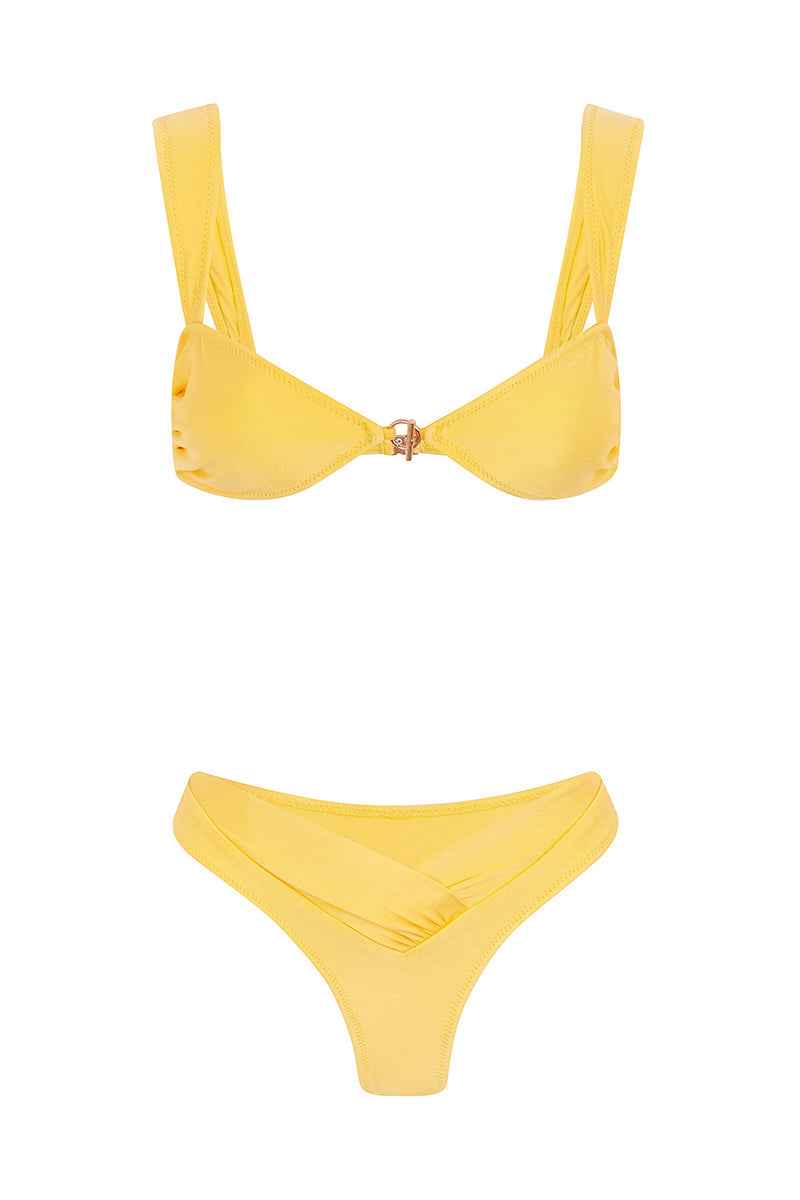 Éden Satin Shine Structured Midi Summer Bikini - Yellow