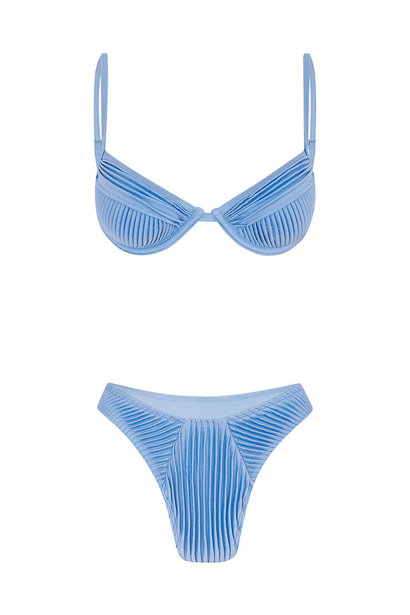 Deja Vu Pleated Strapless Mini Summer Bikini - Light Blue