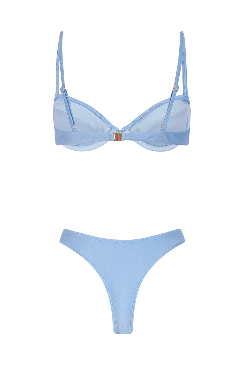 Deja Vu Pleated Strapless Mini Summer Bikini - Light Blue