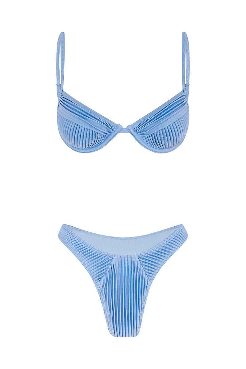 Deja Vu Pleated Strapless Mini Summer Bikini - Light Blue