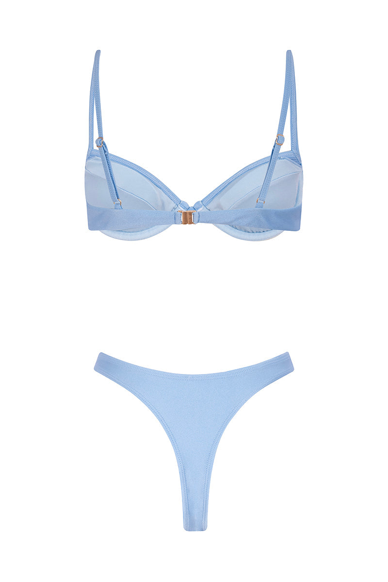 Deja Vu Pleated Strapless Mini Summer Bikini - Light Blue