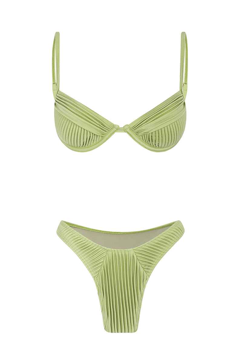 Deja Vu Pleated Underwired Summer Bikini - Lime Green