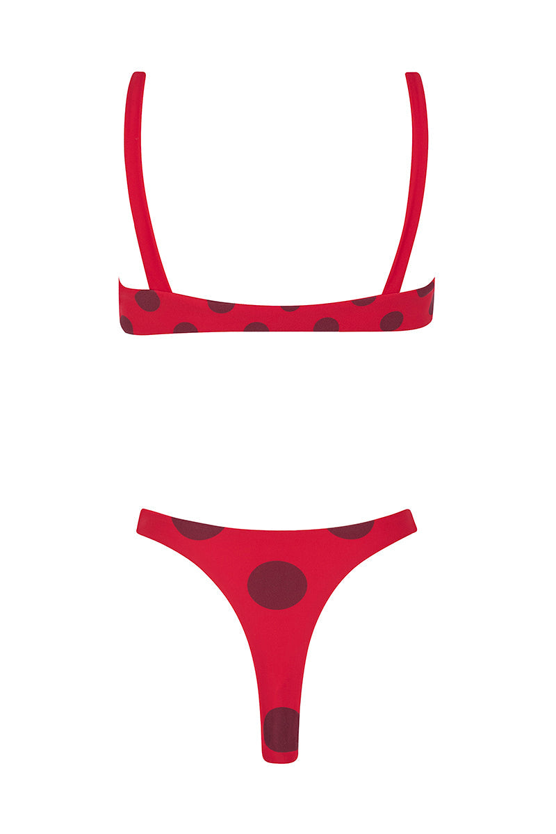Le Dot Rouge Reversible Floral Polka Dot Mini Summer Bikini - Red