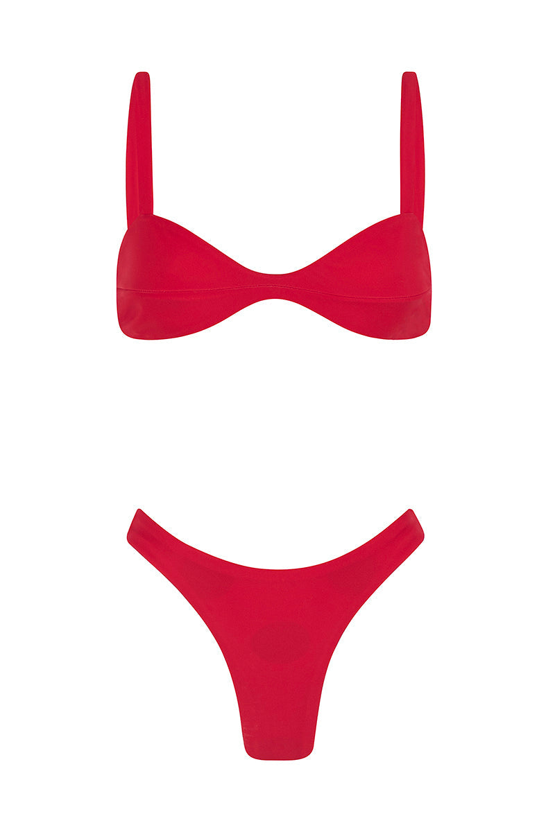 Le Dot Rouge Reversible Floral Polka Dot Mini Summer Bikini - Red