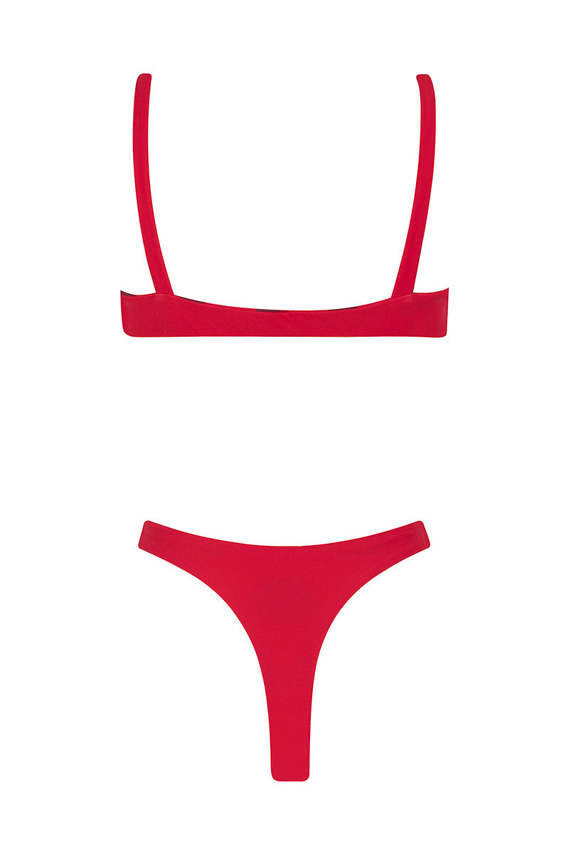 Le Dot Rouge Reversible Floral Polka Dot Mini Summer Bikini - Red