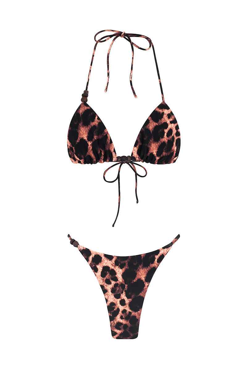 Feline Reversible Triangle Summer Bikini - Bordeaux/Leopard