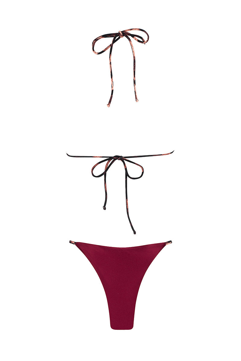 Feline Reversible Triangle Mini Summer Bikini - Bordeaux/Leopard