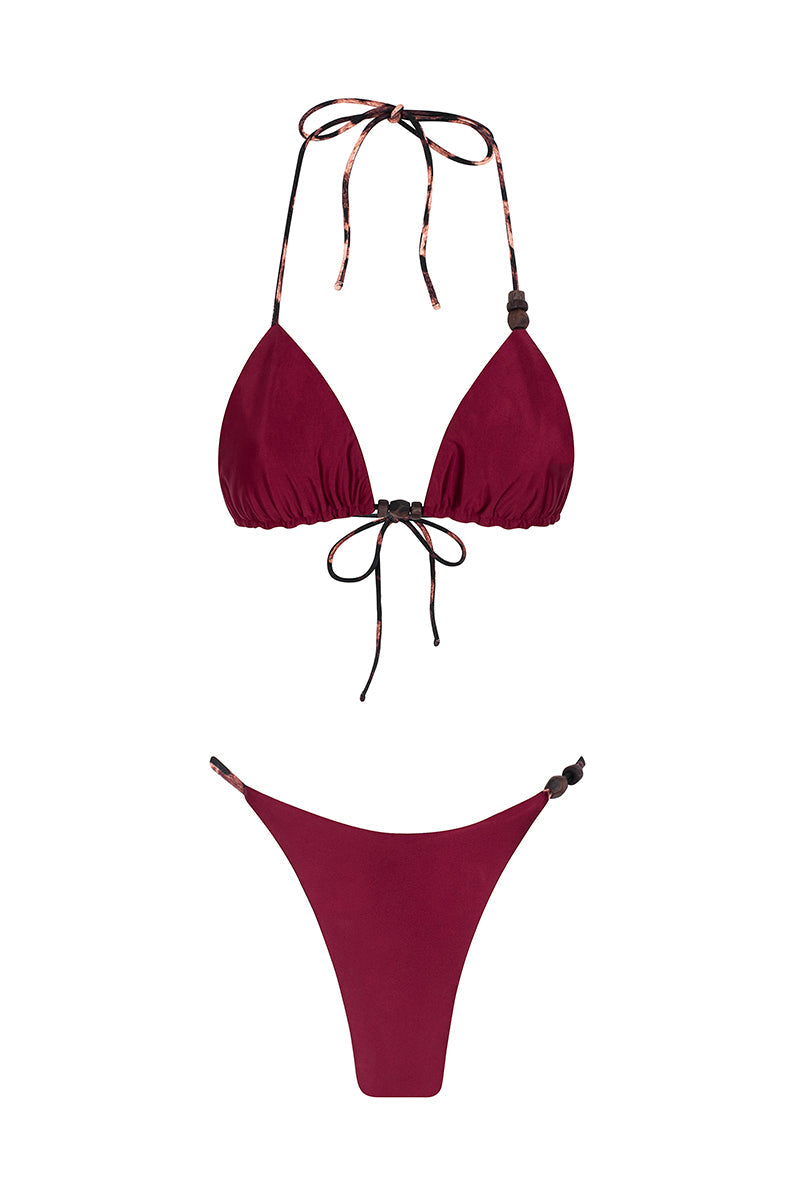 Feline Reversible Triangle Summer Bikini - Bordeaux/Leopard