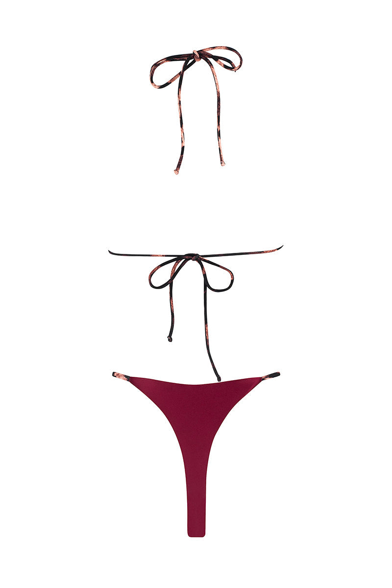 Feline Reversible Triangle Mini Summer Bikini - Bordeaux/Leopard
