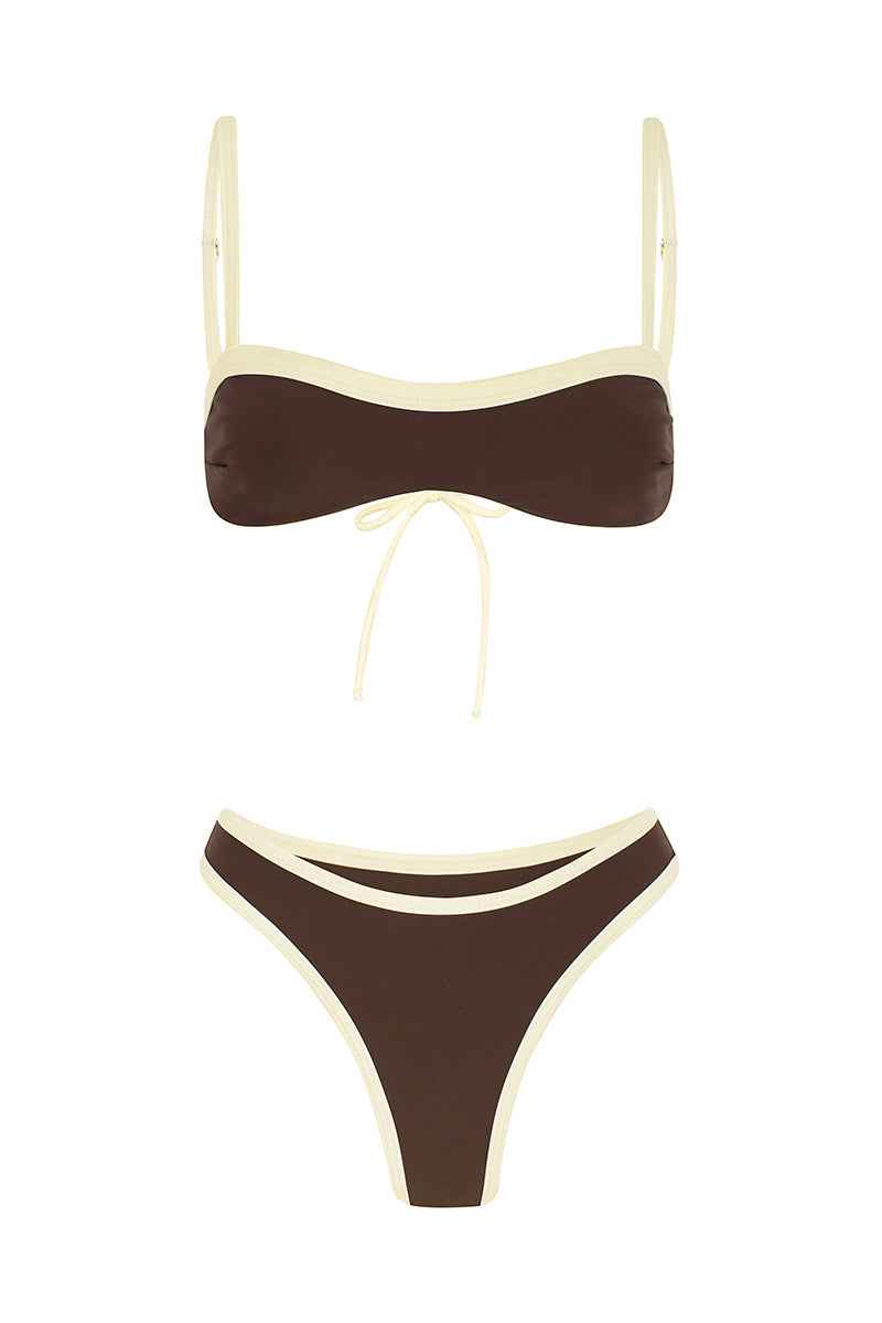 Mi Amor Minimalist High-Cut Summer Bikini - Dark Brown