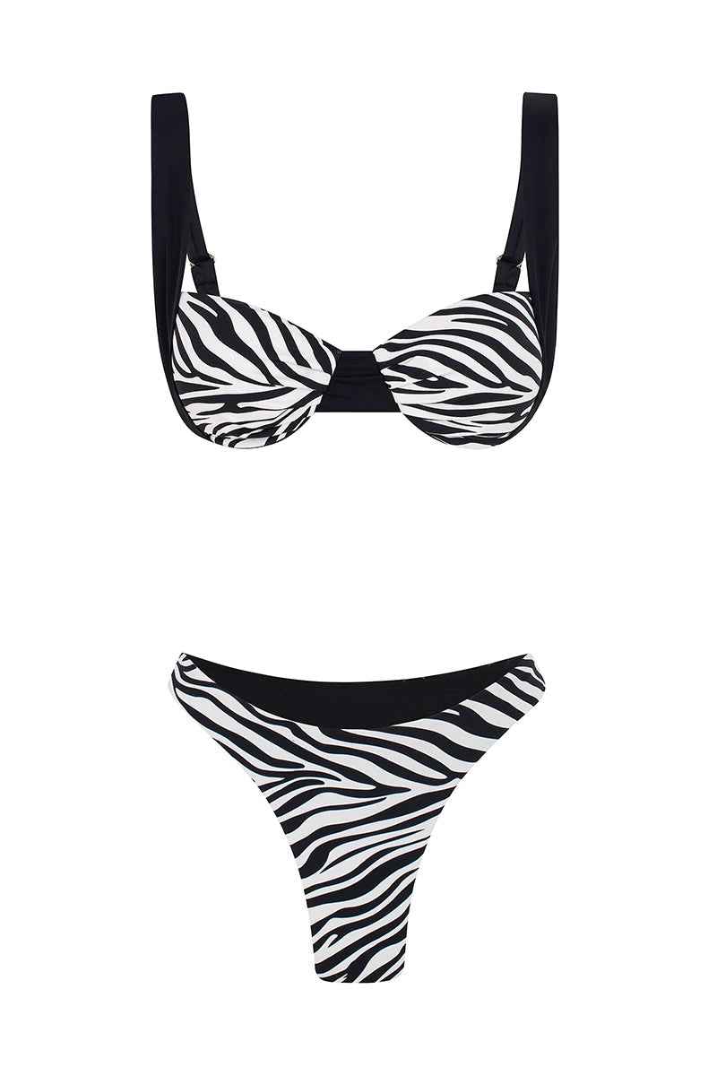Savage Zebra Print Supportive Summer Bikini - Black