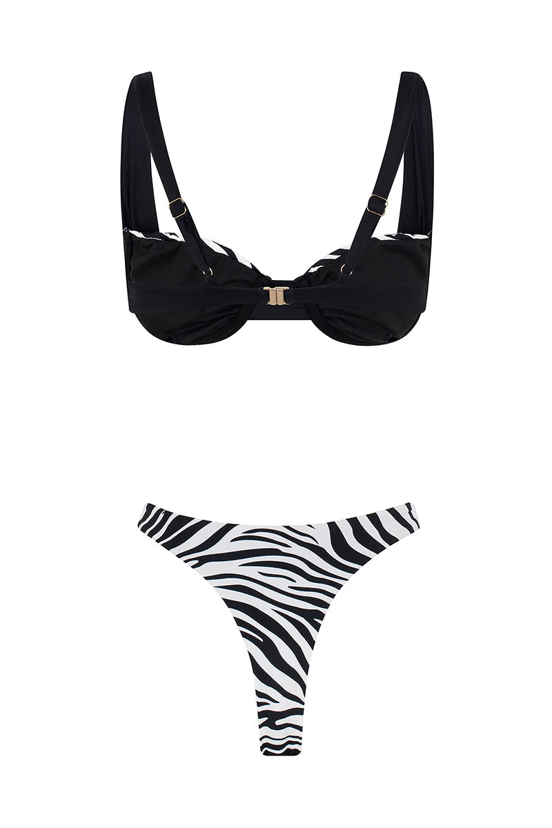 Savage Zebra Print Supportive Summer Bikini - Black