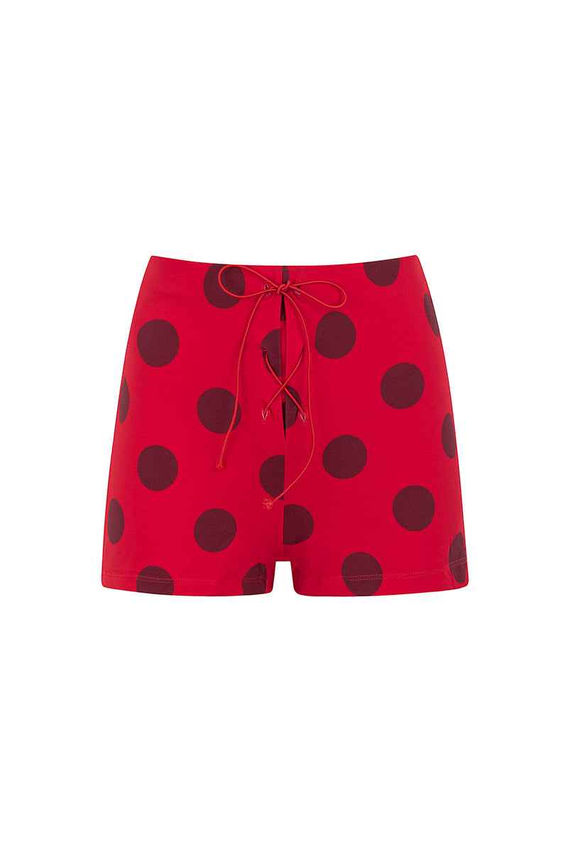 Le Dot Ruched Casual Mini Summer Dress - Red