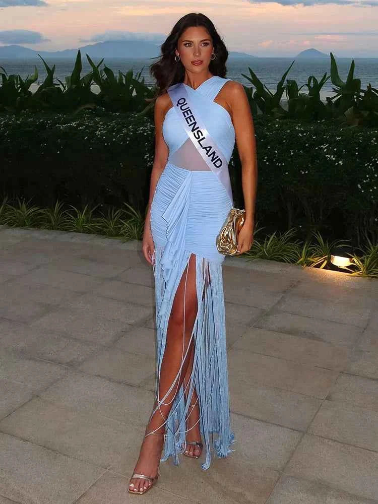 Carmen Fringe Ruched Bodycon Dress