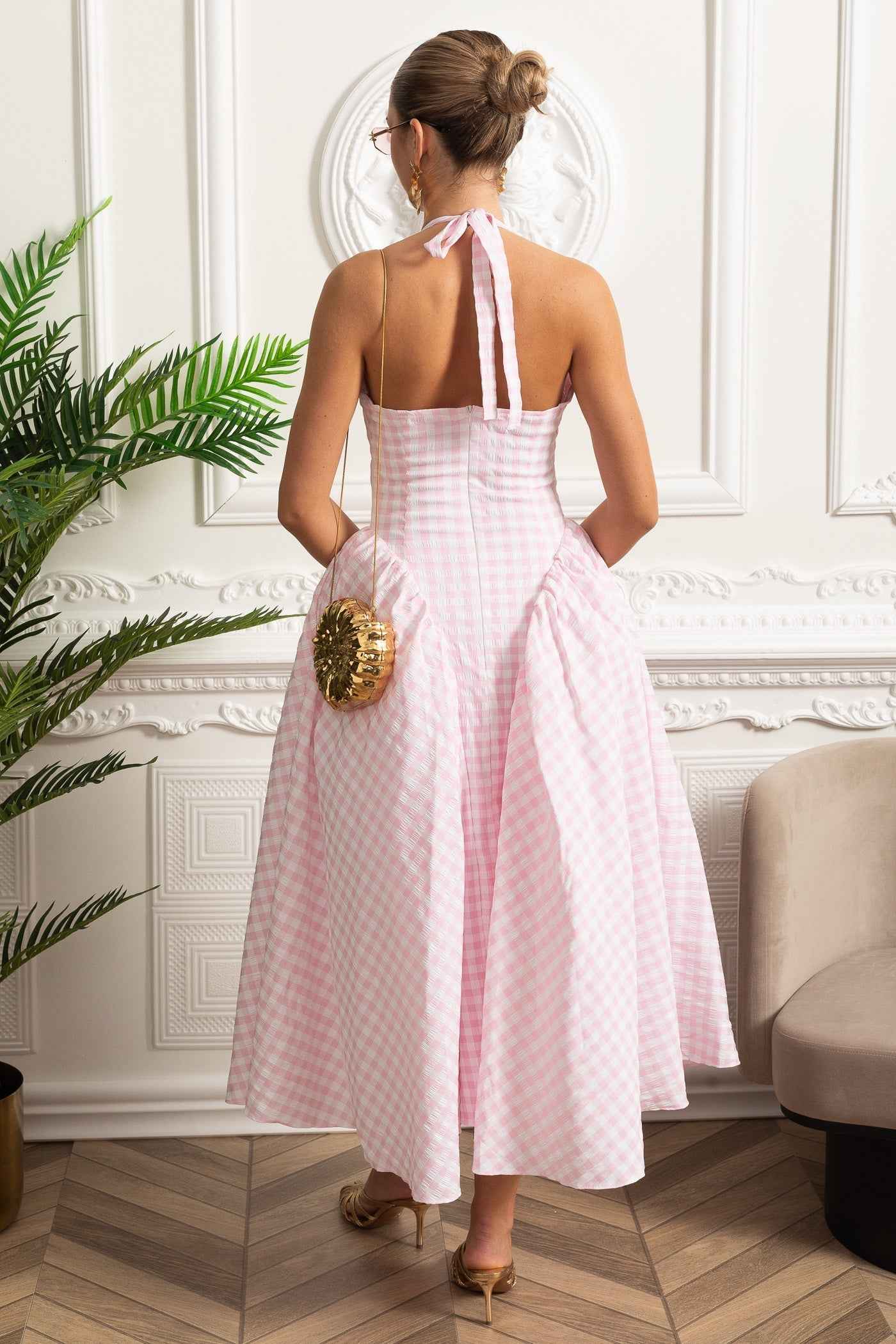 Pastel Checked | SLEEVELESS FITTED MIDI SUMMER DRESS