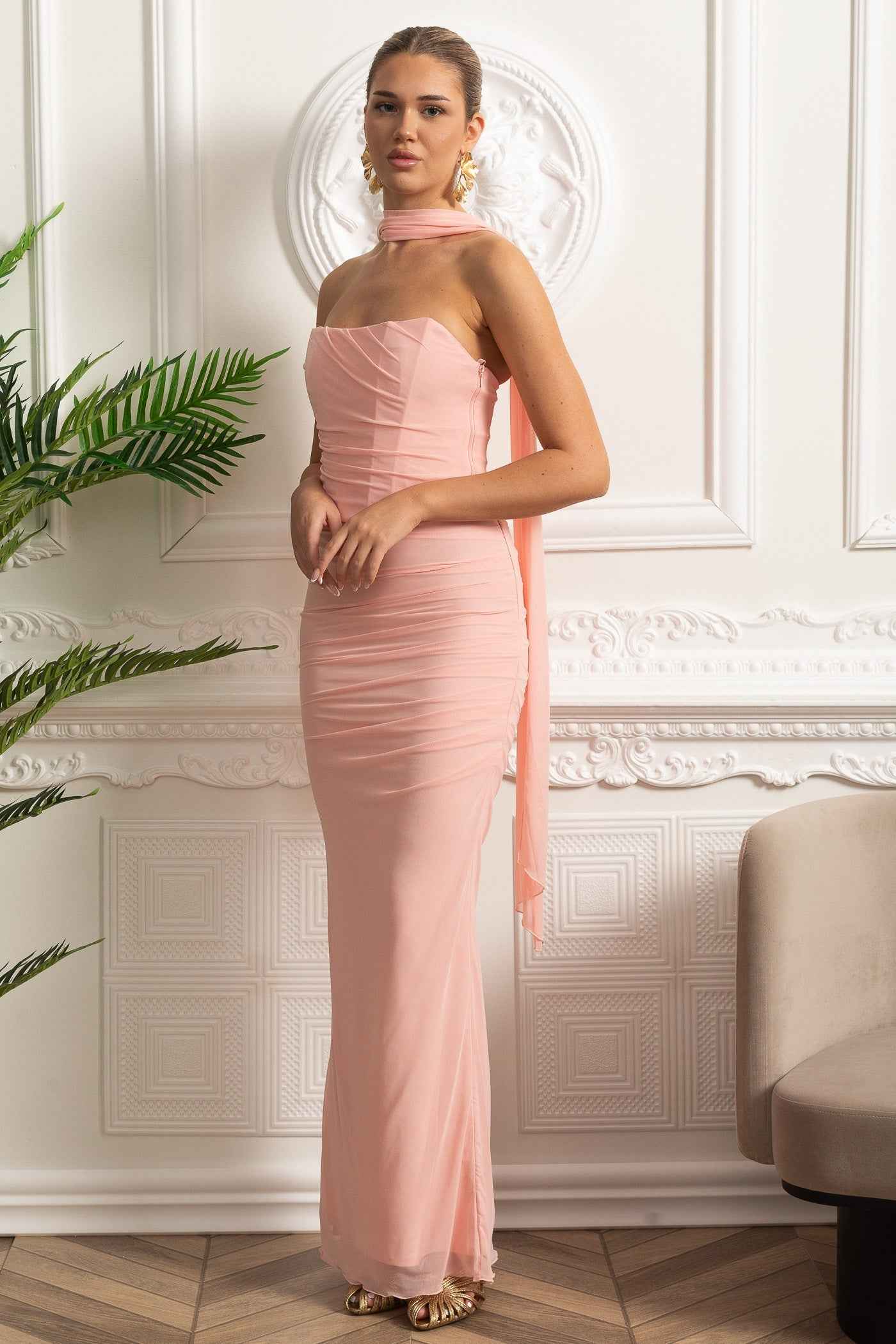 Elegant Co-Ord | RUCHED ASYMMETRICAL MAXI EVENING DRESS