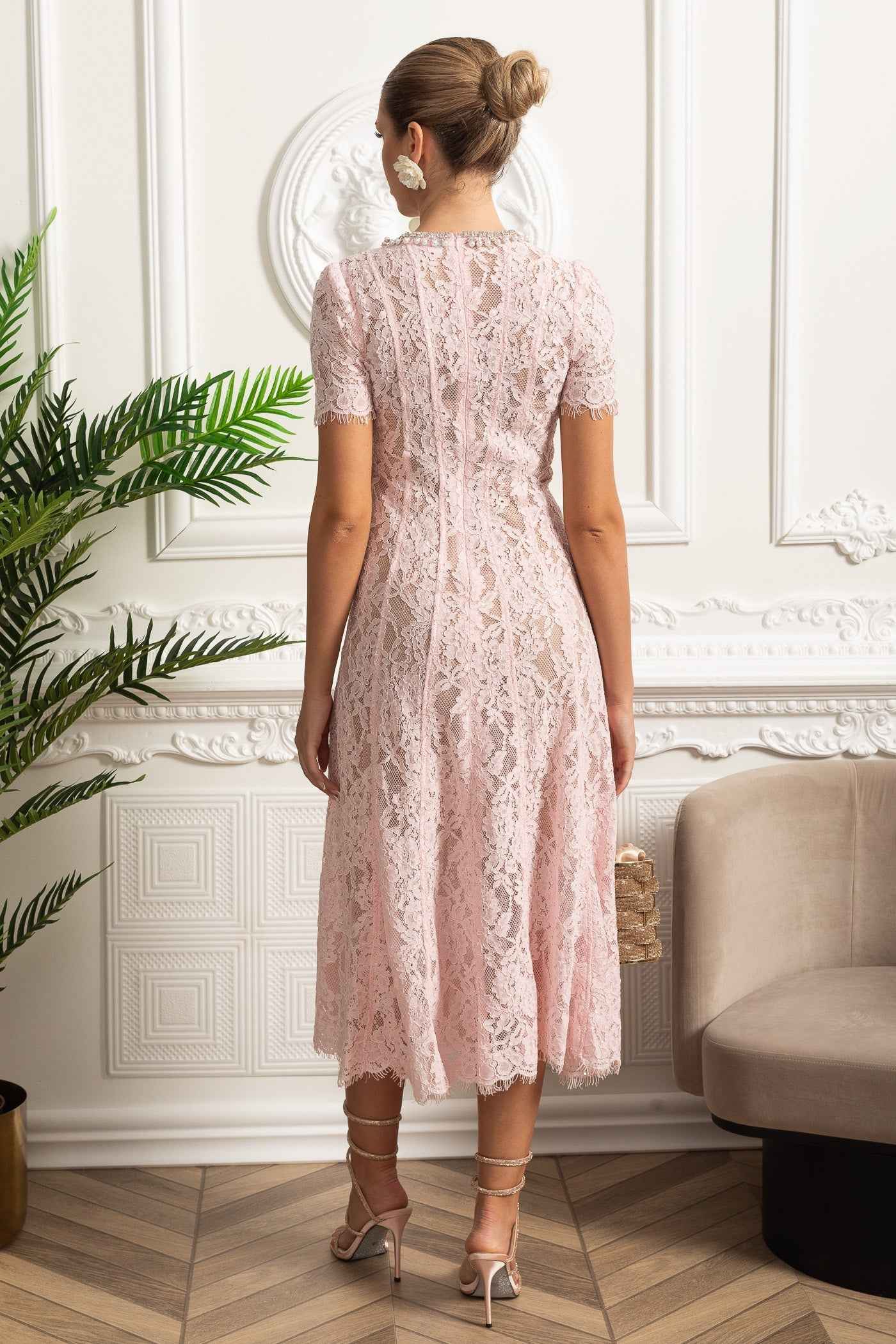 Lace Crystal | LACE FLORAL MIDI PARTY COCKTAIL DRESS