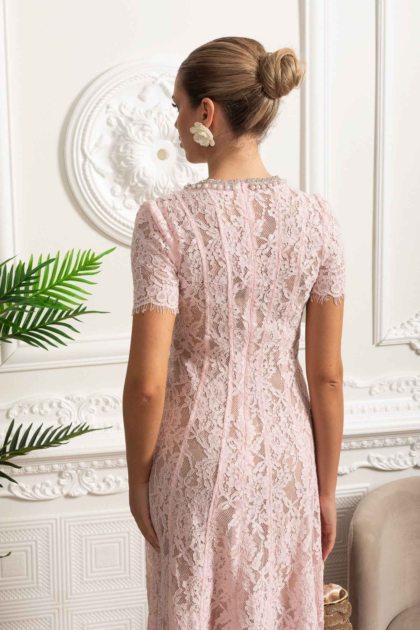 Lace Crystal | LACE FLORAL MIDI PARTY COCKTAIL DRESS