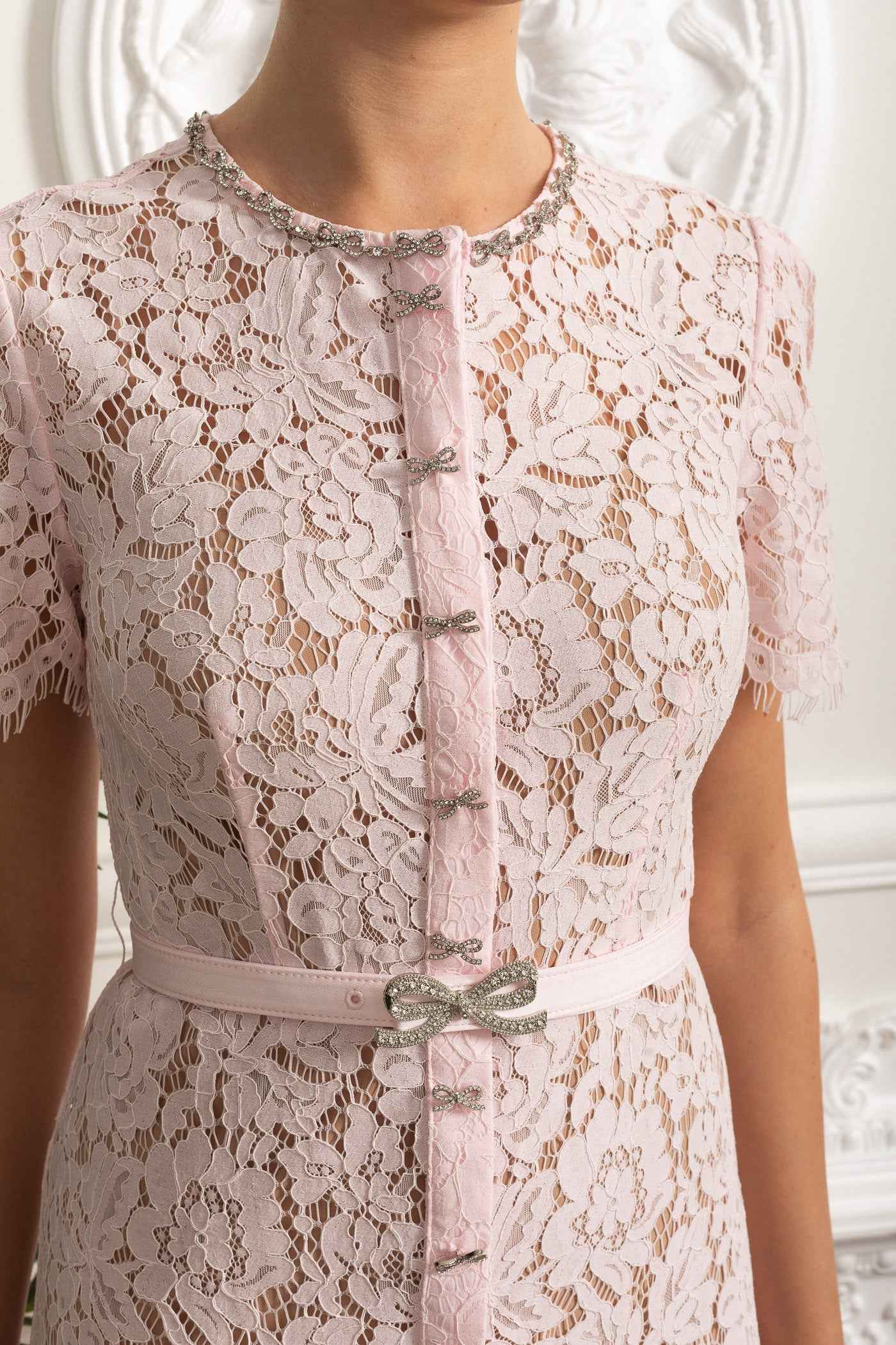 Blush Pink Elegance | LACE FITTED MIDI COCKTAIL DRESS