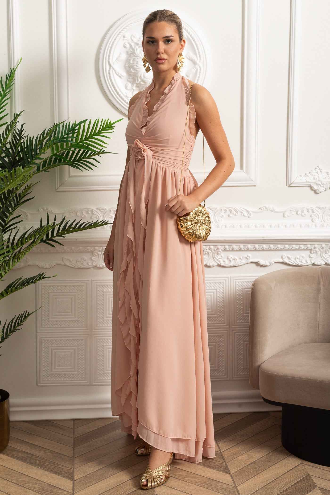 Ruffled Rosette | SLEEVELESS RUFFLED MAXI SUMMER PARTY DRESS