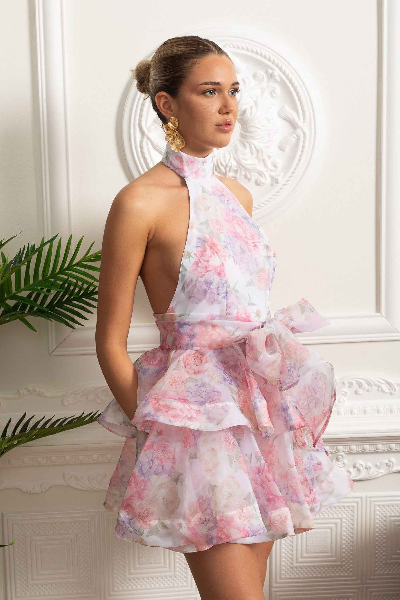 Floral Halterneck | FLORAL RUFFLE MINI PARTY SUMMER DRESS