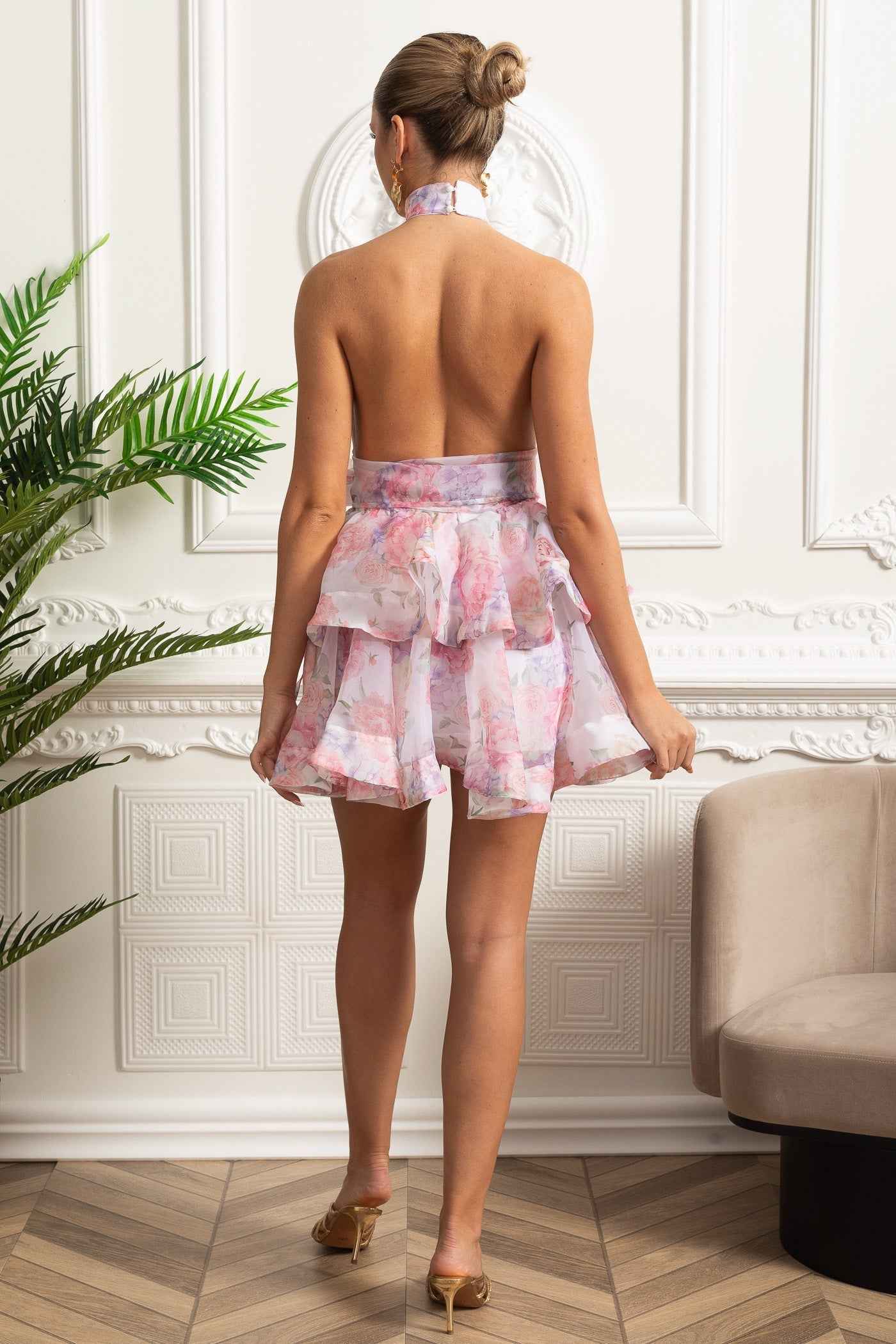 Floral Halterneck | FLORAL RUFFLE MINI PARTY SUMMER DRESS