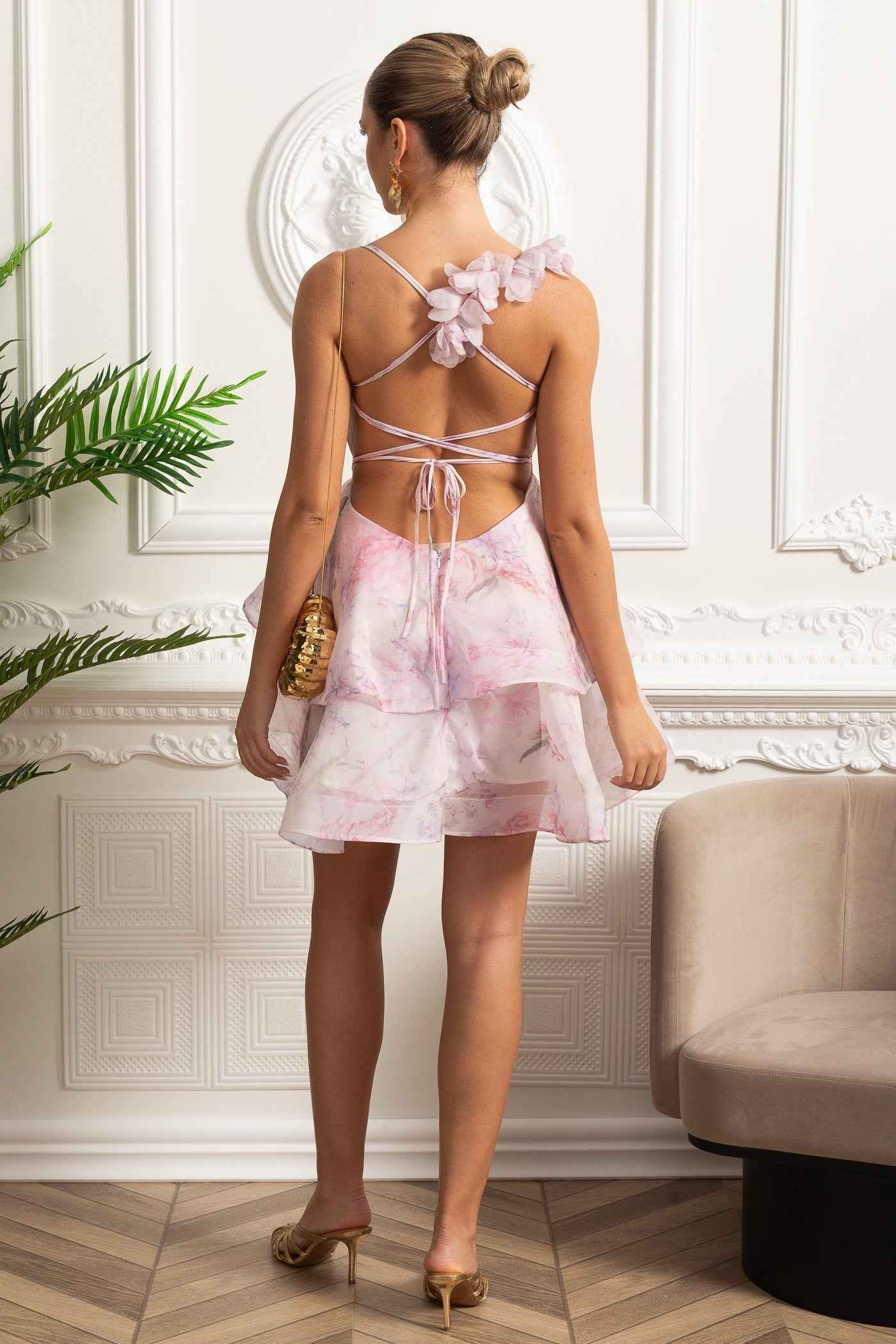 Organza | FLORAL TIERED MINI PARTY COCKTAIL DRESS