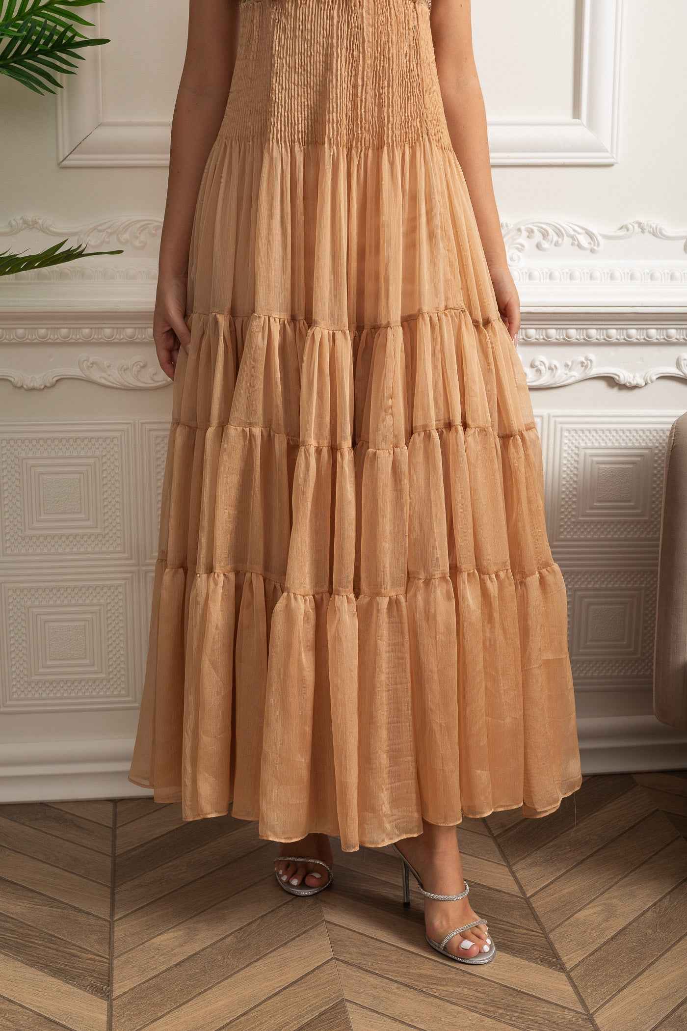 Beige Elegance | TIERED MESH MAXI SUMMER DRESS