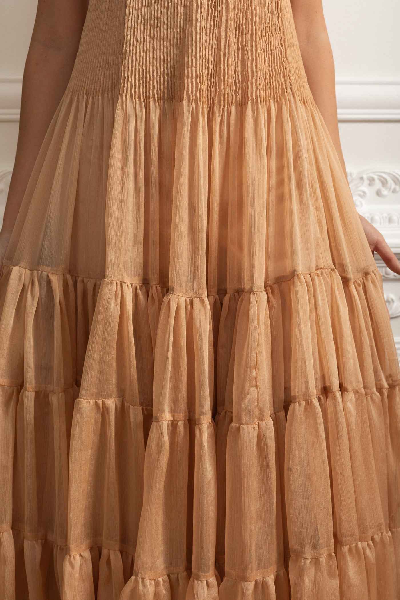 Beige Elegance | TIERED MESH MAXI SUMMER DRESS