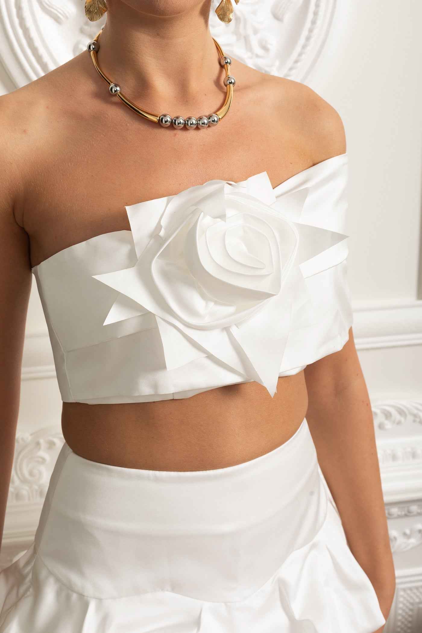 Satin Rosette | STRAPLESS SATIN MINI PARTY CO-ORD DRESS