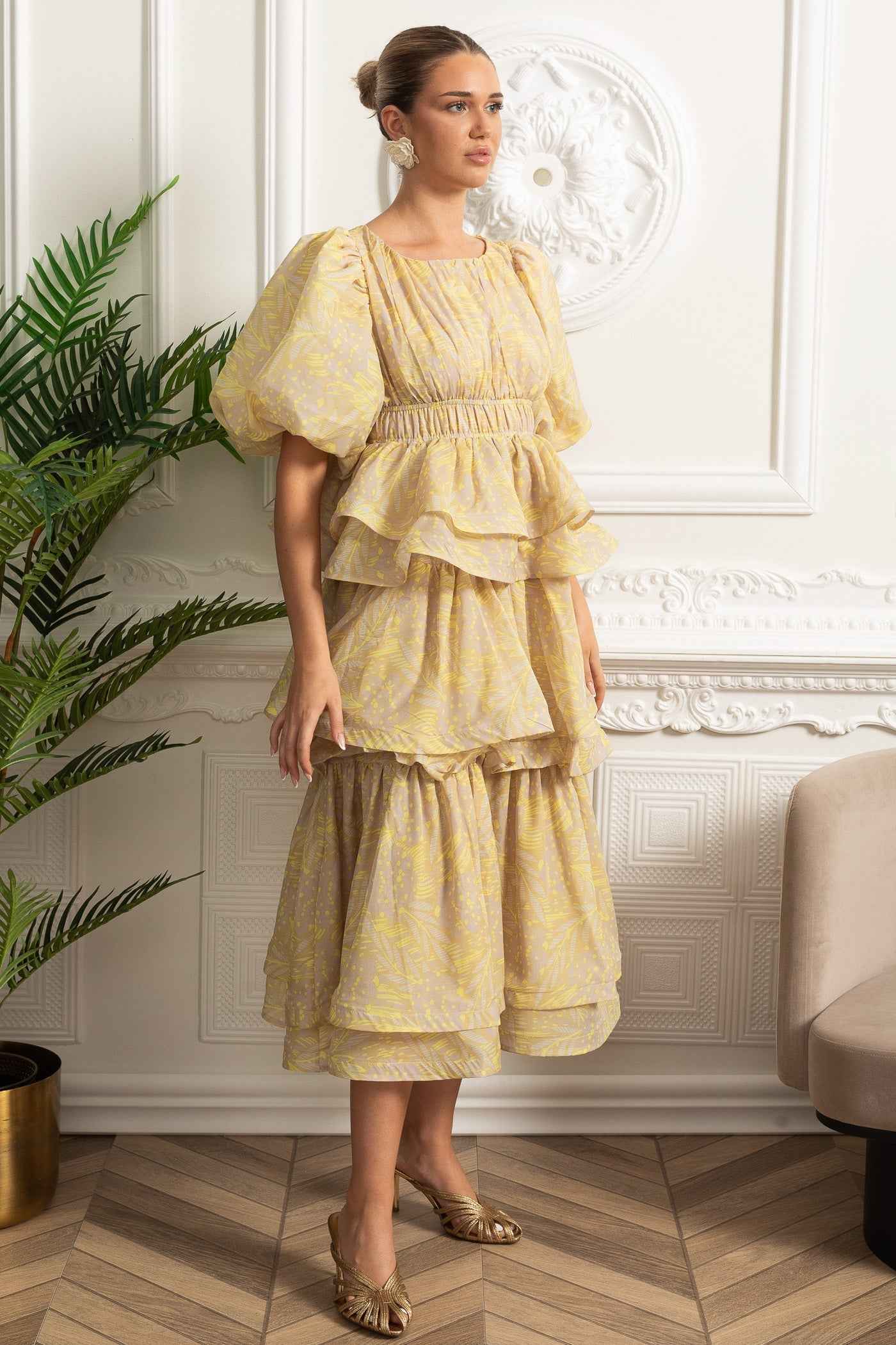 Puff Sleeve | TIERED RUFFLE MIDI SUMMER PARTY DRESS