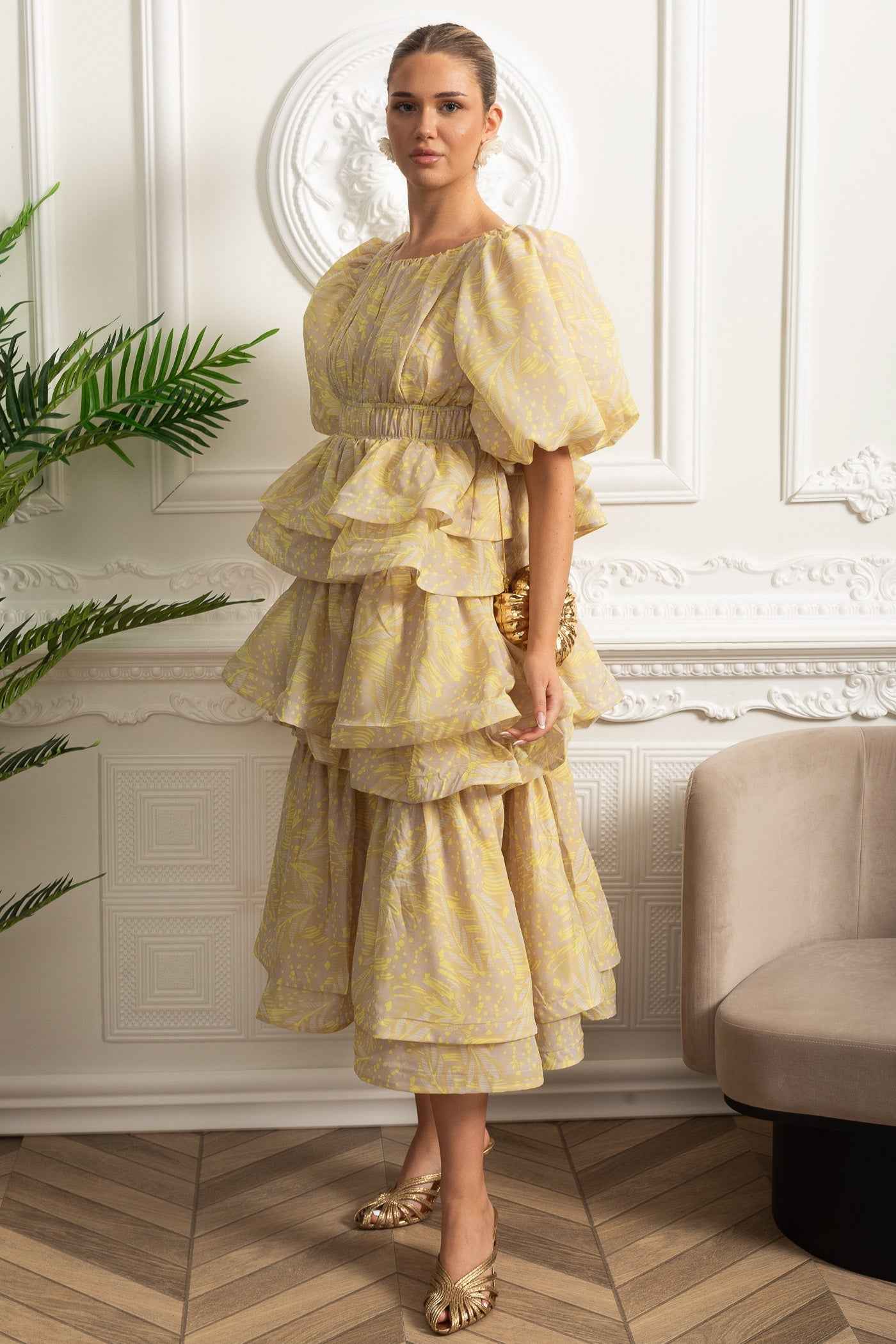 Puff Sleeve | TIERED RUFFLE MIDI SUMMER PARTY DRESS