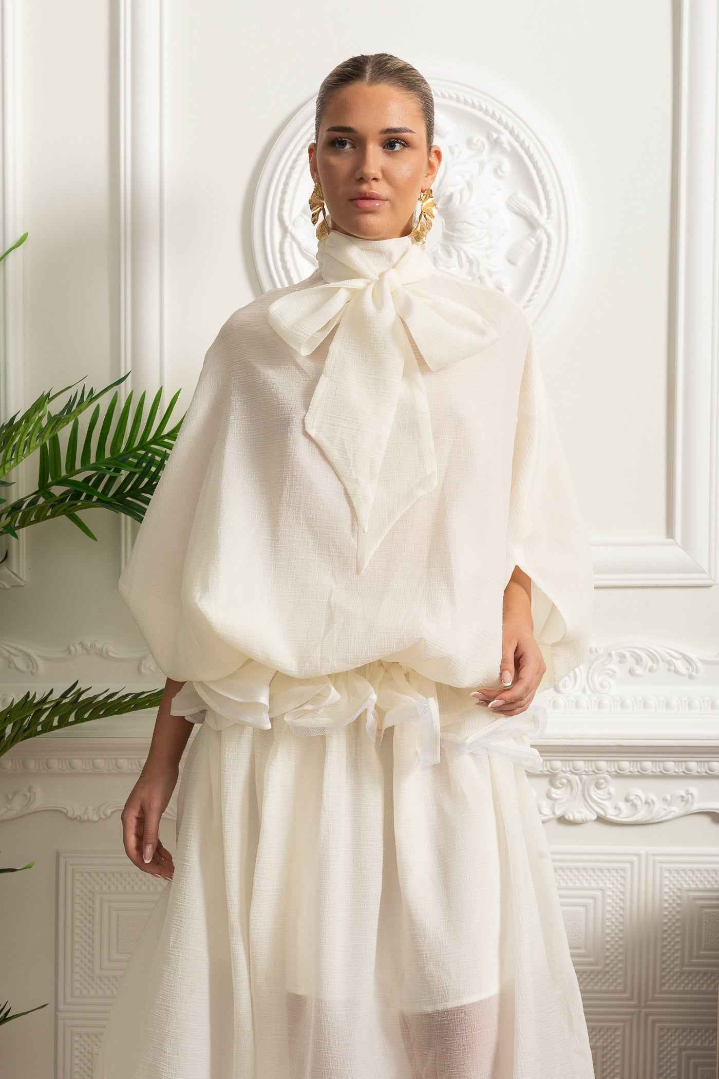 Ivoire | BOW COLLAR VOLUMINOUS MAXI FORMAL EVENING DRESS