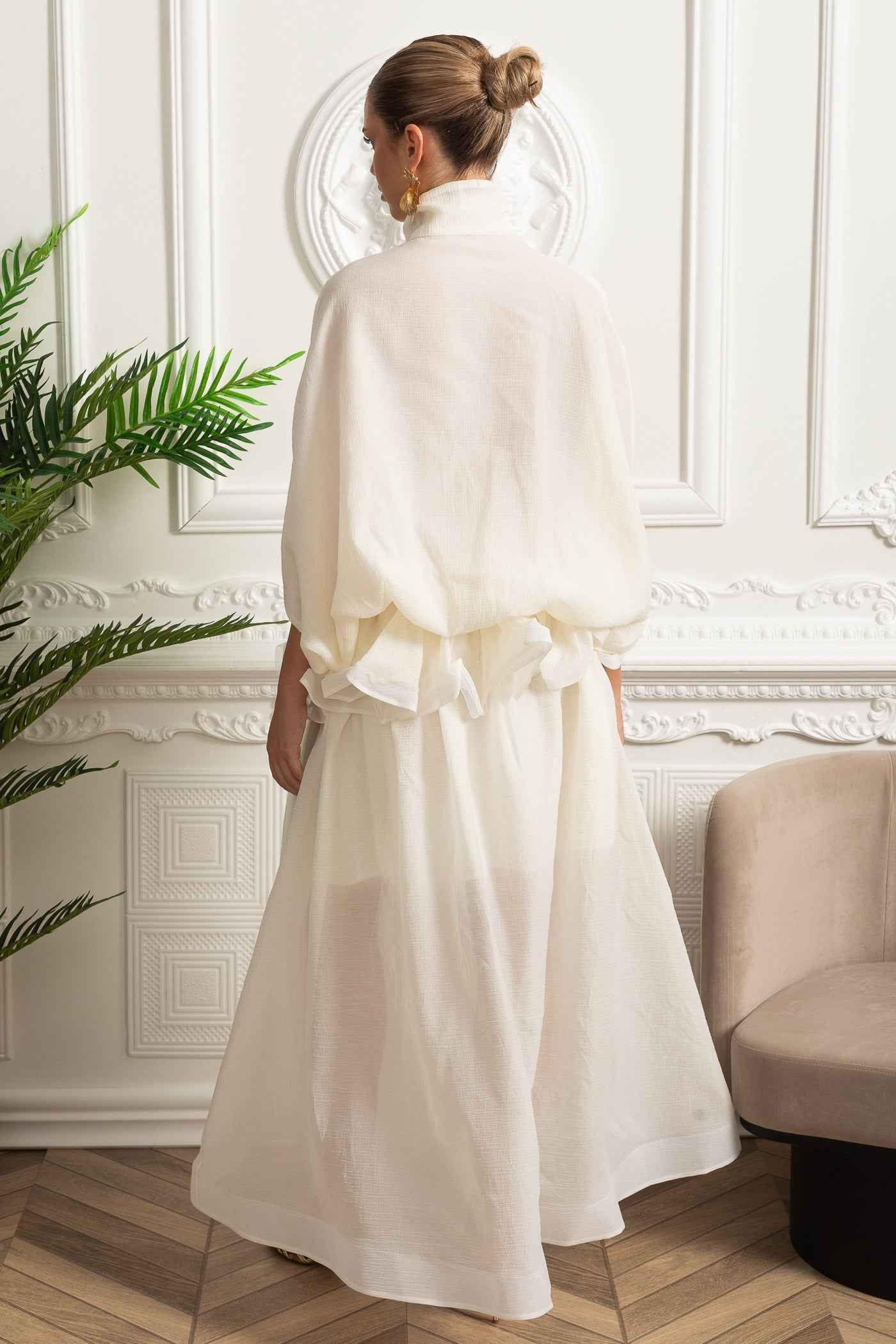 Ivoire | BOW COLLAR VOLUMINOUS MAXI FORMAL EVENING DRESS
